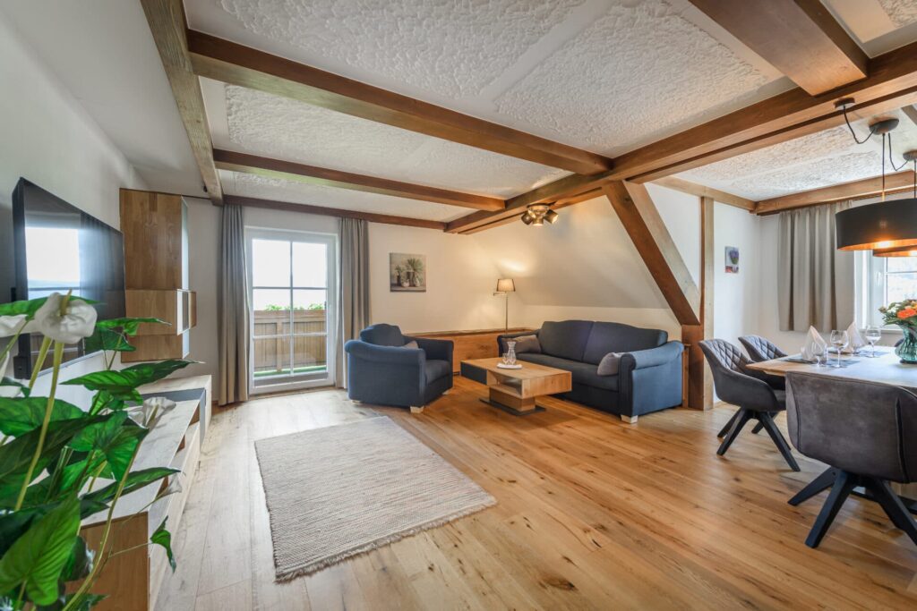 Panorama Suite im Lungau mit geräumigem Wohnraum und gemütlichem Sofa